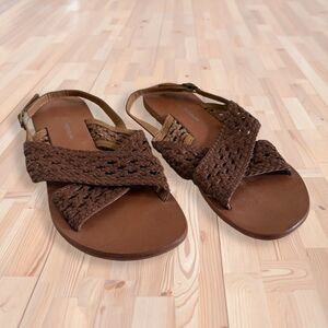 Monoprix Premium Braided Leather Sandals Size 40 / US 9 Brown Camel Woven